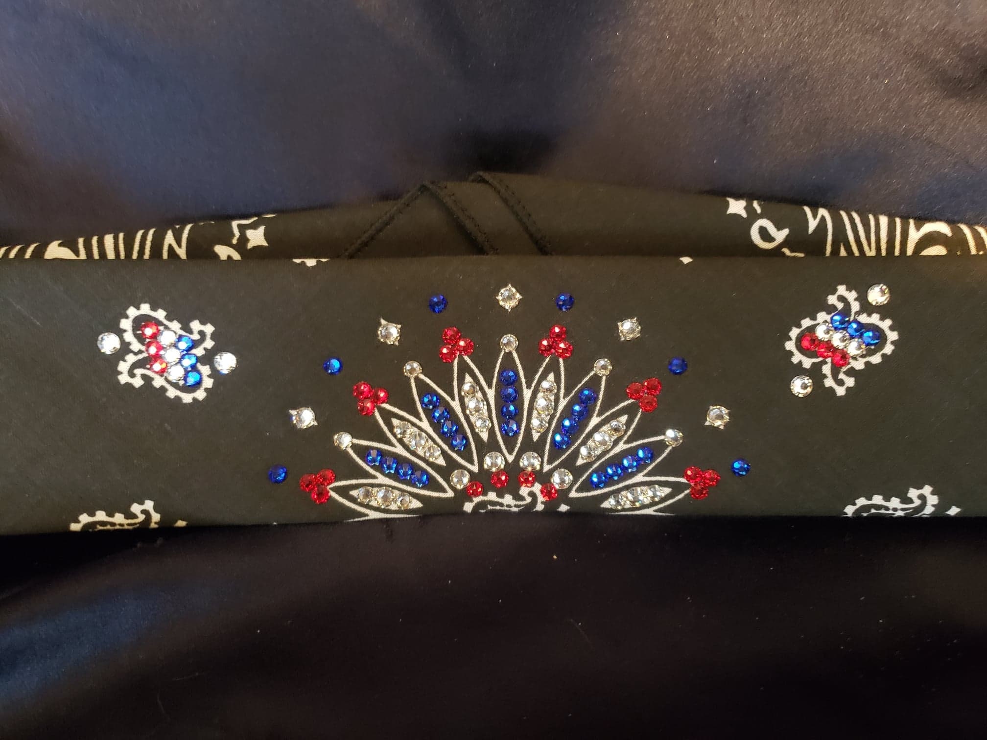 Paisley bandana Swarovski　Black×Red Narrow Black Paisley With Red, Blue and Diamond Clear