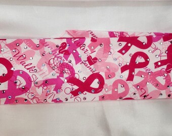 Breast Cancer Bandana with Light Pink and Aurora Borealis Swarovski Crystals