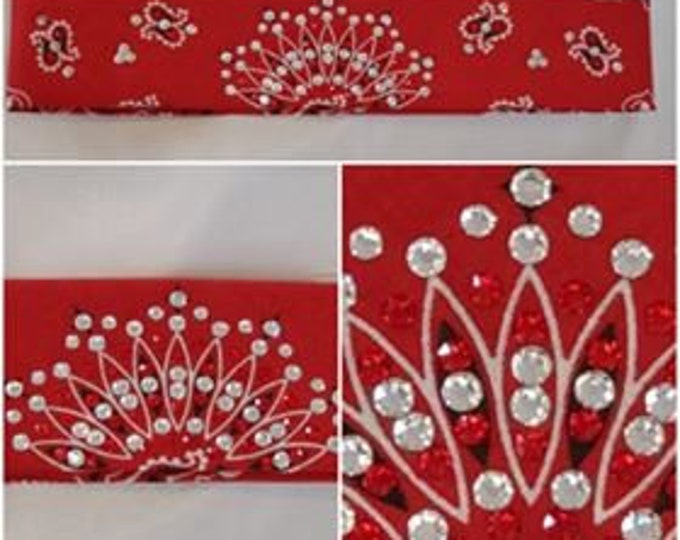 Narrow Red Paisley Bandana with Red and Diamond Clear Austrian Crystals (Sku2101)