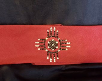 Zia on Maroon Bandana with Black and Diamond Clear Austrian Crystals (Sku9705)