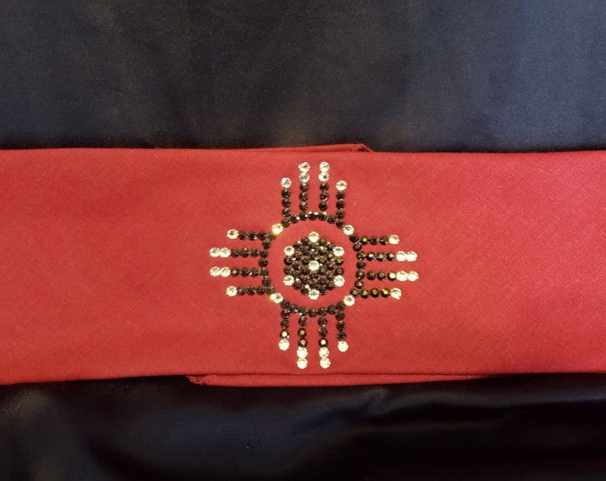 Zia on Maroon Bandana with Black and Diamond Clear Austrian Crystals (Sku9705)