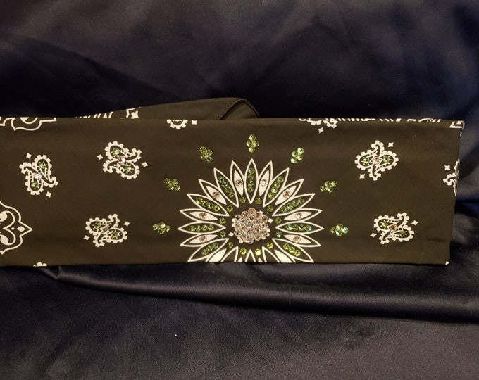 Black Paisley with Light Green and Clear Crystals (Sku1905)