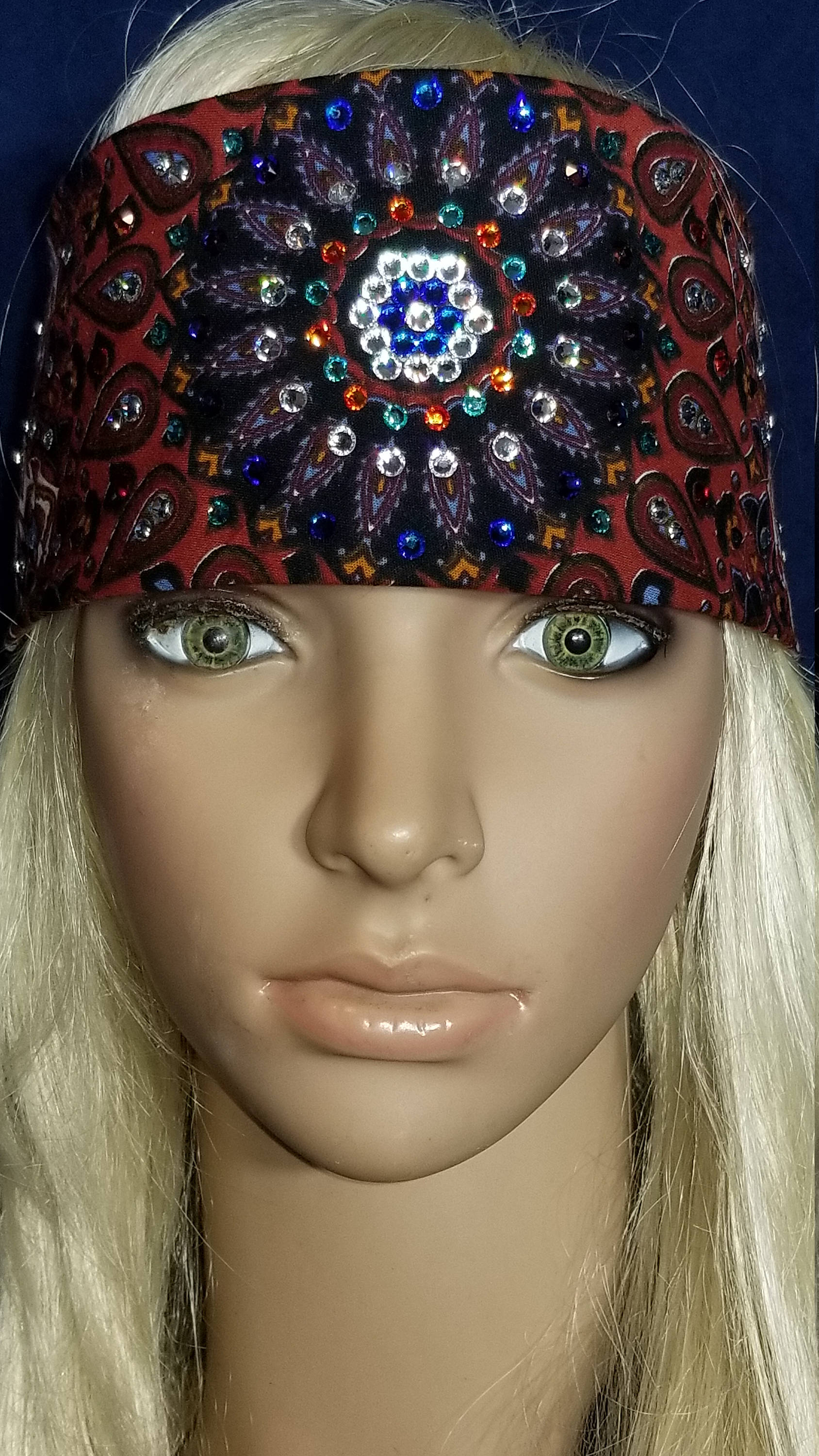 Hand dyed rust Indian bandana with swarovski crystals