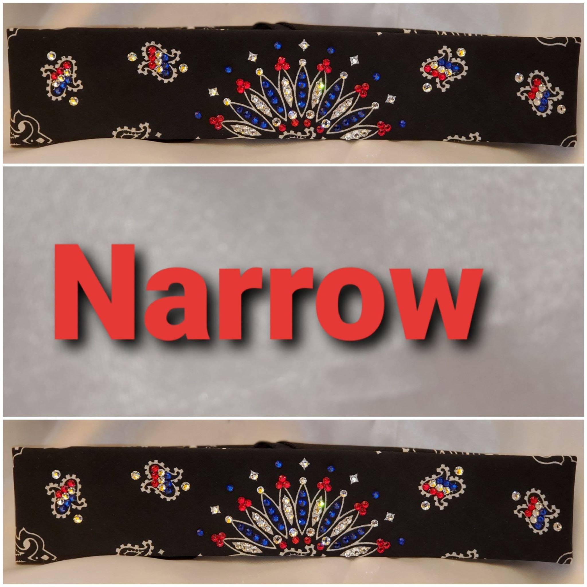 Paisley bandana Swarovski　Black×Red Narrow Black Paisley With Red, Blue and Diamond Clear