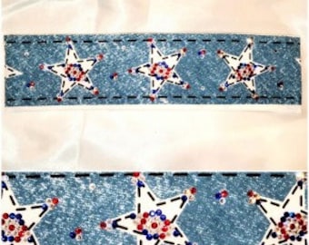 Narrow Red, White and Blue Star Bandana with Red, Blue and Diamond Clear Austrian Crystals (Sku1067)