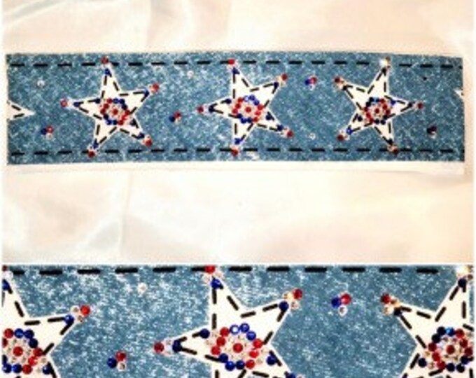 Narrow Red, White and Blue Star Bandana with Red, Blue and Diamond Clear Austrian Crystals (Sku1067)
