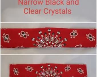 Narrow Red Paisley Bandana with Black and Diamond Clear Austrian Crystals (Sku2102)