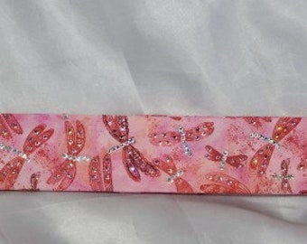 Narrow Pink Dragonfly Bandana with Light Pink and Diamond Clear Austrian Crystals (Sku1257)