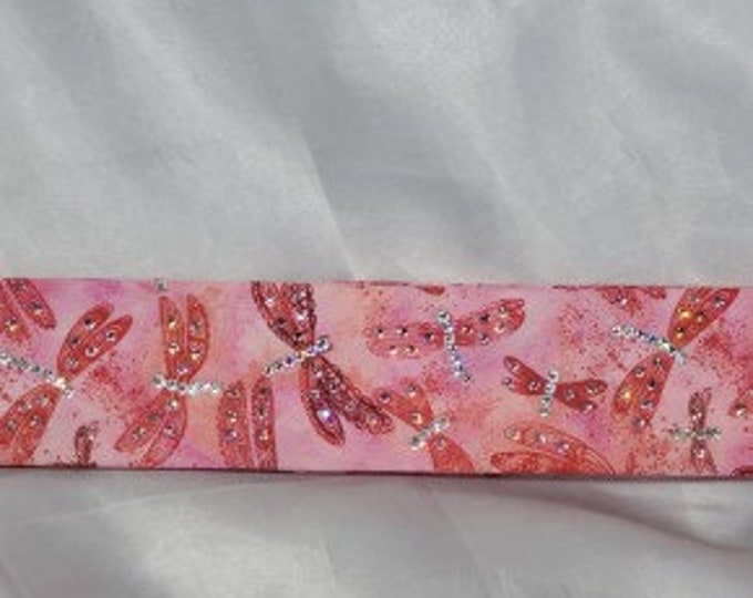 Narrow Pink Dragonfly Bandana with Light Pink and Diamond Clear Austrian Crystals (Sku1257)