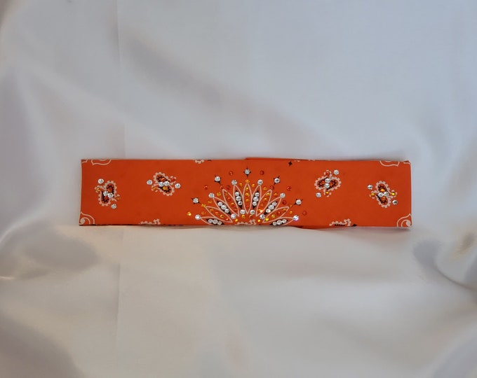 Narrow Orange Paisley With Fire Opal and Diamond Clear Swarovski Crystals (Sku2190)