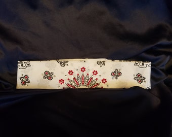 Narrow White Paisley Bandana with Red and Diamond Clear Austrian Crystals (Sku2038)