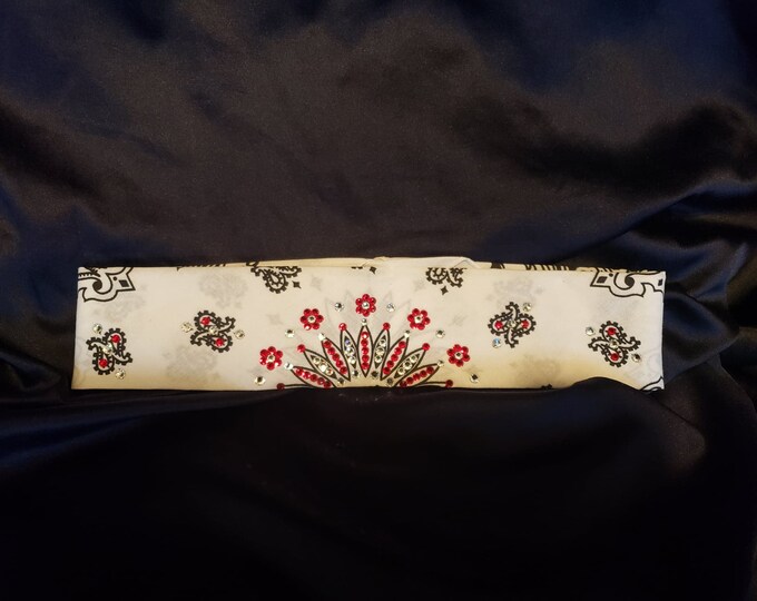 Narrow White Paisley with Red and Diamond Clear Swarovski Crystals (Sku2038)