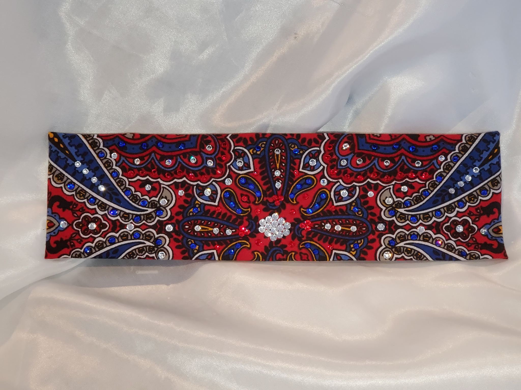 Red Indian Style Bandana with Red, Blue and Diamond Clear Swarovski ...