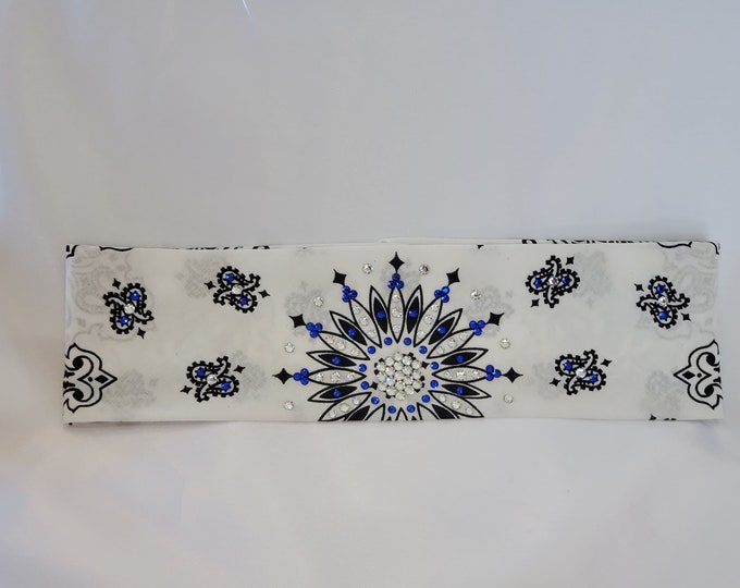 White Paisley with Blue and Diamond Clear Austrian Crystals (Sku2025)