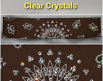 Narrow Brown Paisley Bandana with Diamond Clear Austrian Crystals (Sku2128)