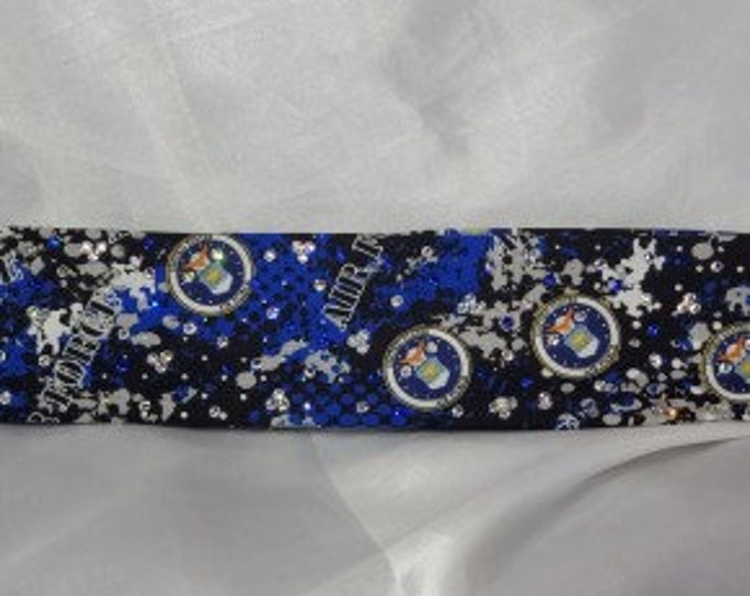 Narrow Air Force Bandana With Blue and Clear Austrian Crystals (Sku1814)