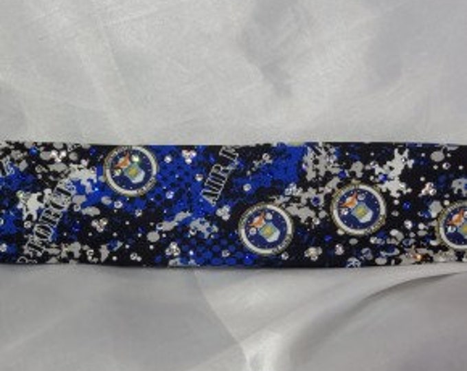 Narrow Air Force Bandana With Blue and Clear Swarovski Crystals (Sku1814)