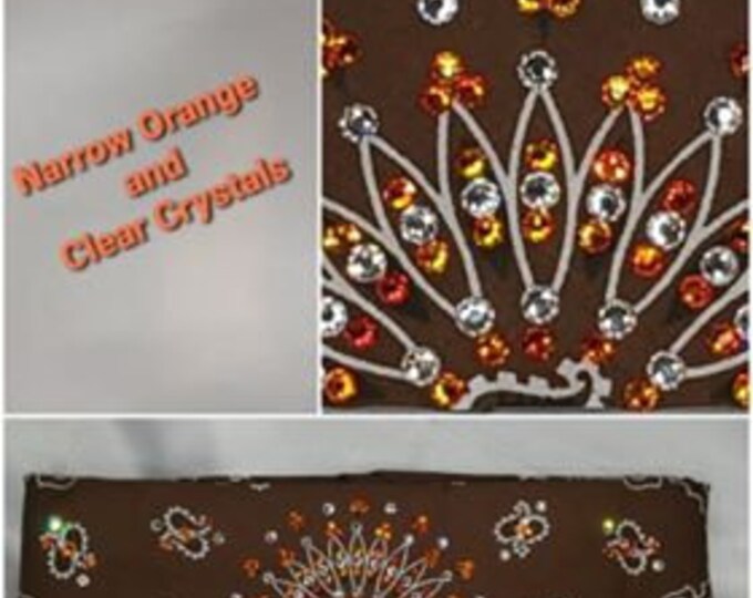 Narrow Brown Paisley with Orange and Diamond Clear Swarovski Crystals (Sku2125)