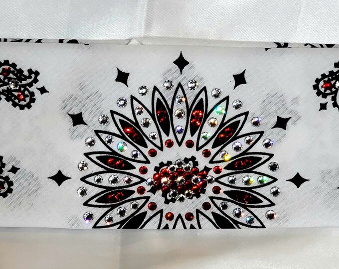 White Paisley with Red and Diamond Clear Austrian Crystals (Sku2002)