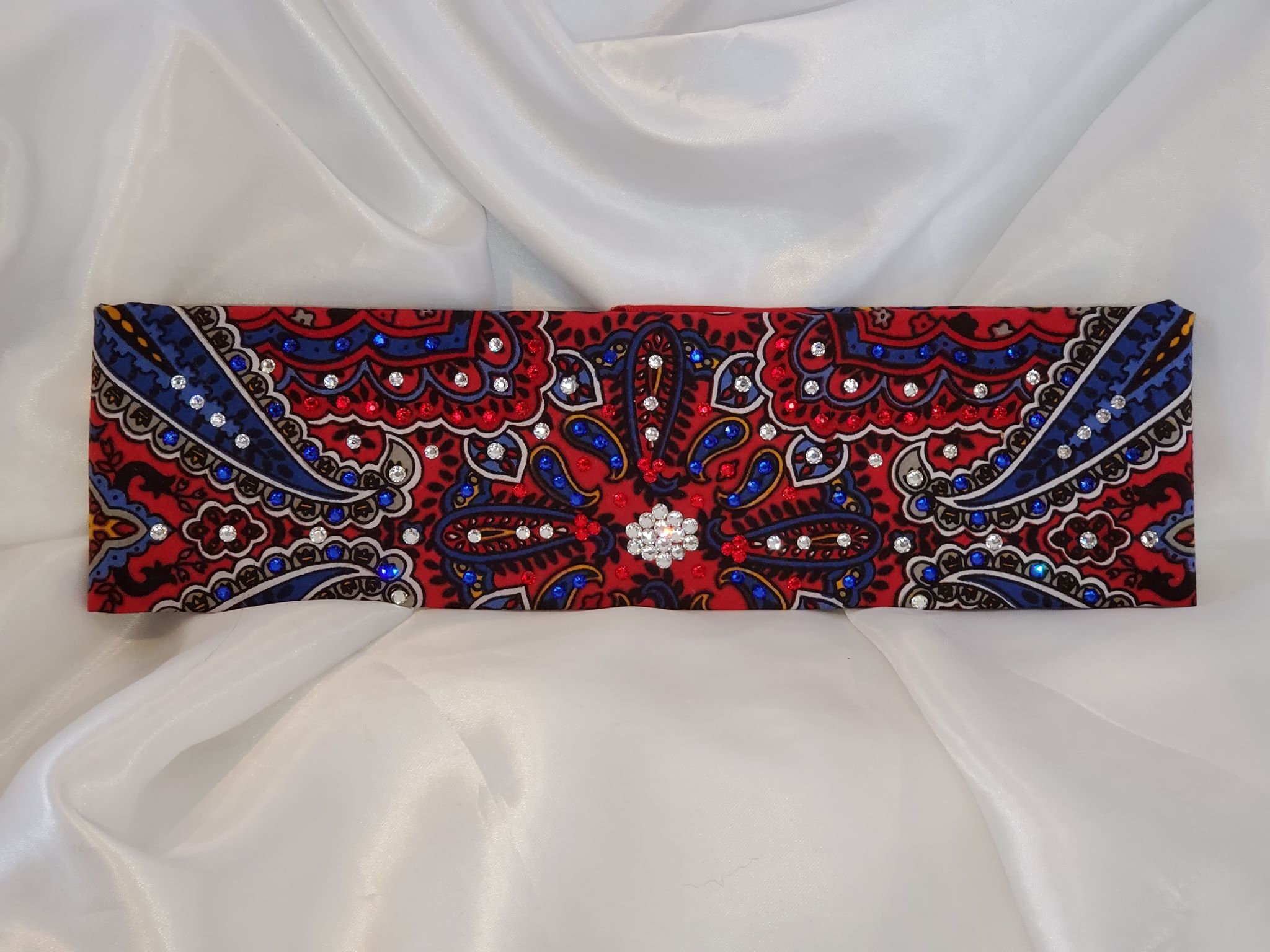 Red Indian Style Bandana with Red, Blue and Diamond Clear Swarovski ...