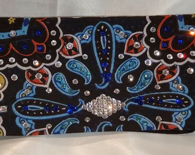 Blue Indian Design Bandana with Blue, Turquoise and Diamond Clear Austrian Crystals (Sku1407)