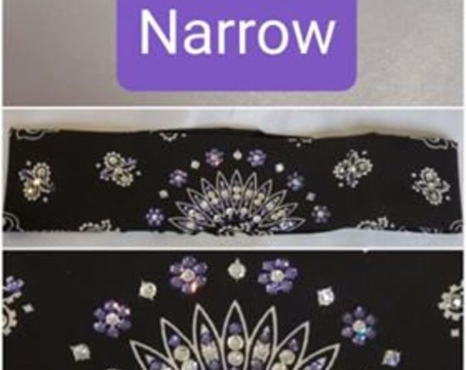 Narrow Black Paisley Bandana with Light Purple and Diamond Clear Austrian Crystals (Sku2075)