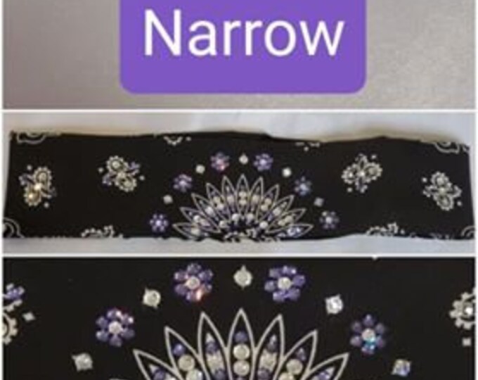 Narrow Black Paisley with Light Purple and Diamond Clear Swarovski Crystals (Sku2075)