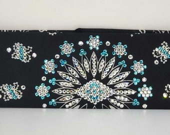 LeeAnnette Black Paisley with Turquoise and Diamond Clear Swarovski Crystals (Sku4560)