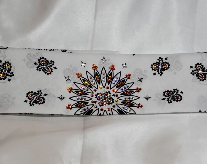 White Paisley with Orange and Diamond Clear Swarovski Crystals (Sku2005)