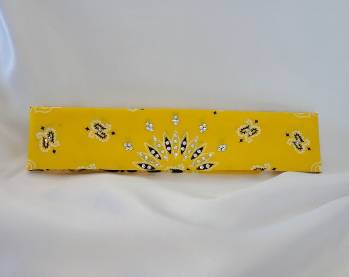 Narrow Bargain Bright Yellow Paisley Bandana with Diamond Clear Crystals (Sku8049)