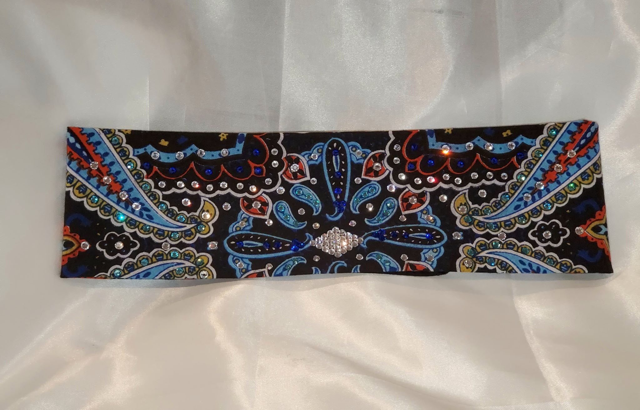 Blue Indian Design Bandana with Blue, Turquoise and Diamond Clear ...