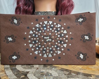 Wide Brown and Black Paisley with Diamond Clear Austrian Crystals (Sku9725)