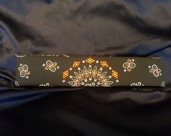 Narrow Black Paisley Bandana with Orange and Diamond Clear Austrian Crystals (Sku2069)