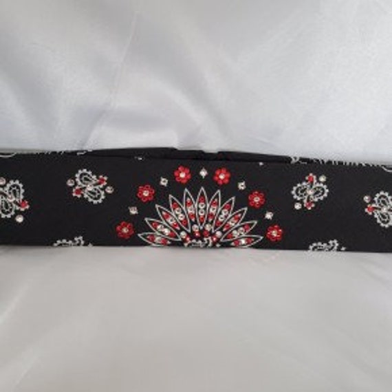 Paisley bandana Swarovski　Black×Red Narrow Black Paisley Bandana With Red and Diamond Clear