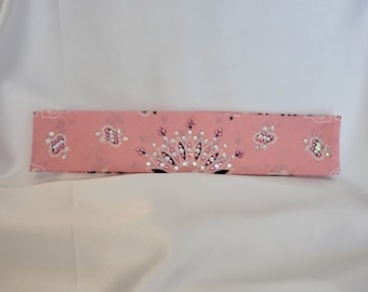 Narrow Light Pink Paisley Bandana with Pink Rose and Diamond Clear Austrian Crystals (Sku2153)