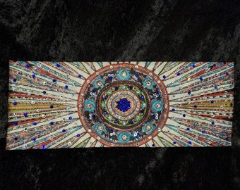 Long Black Feather Multi Colored Swarovski Crystal Scarf with Blue Mandala Crystal Center Design (Sku3027)