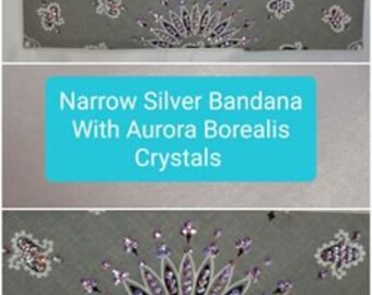Narrow Silver Paisley Bandana with Aurora Borealis Austrian Crystals (Sku2110)