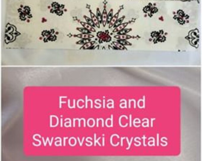 White Paisley with Fuchsia and Diamond Clear Swarovski Crystals (Sku2019)