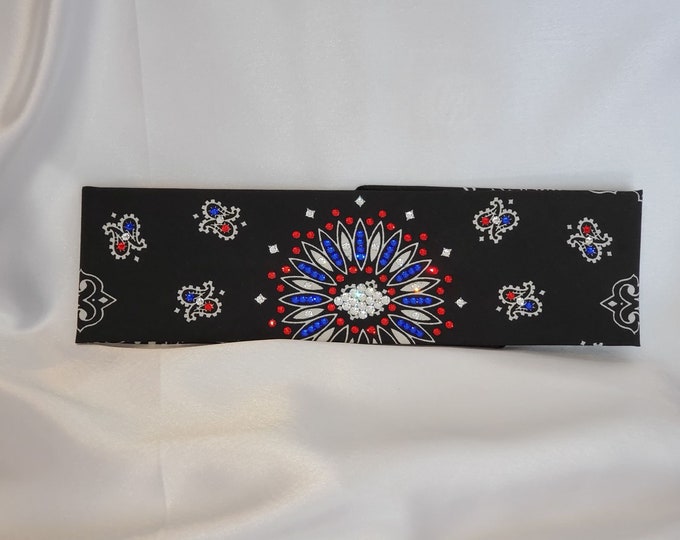 Black Paisley With Red, Blue and Diamond Clear Swarovski Crystals (Sku1946)