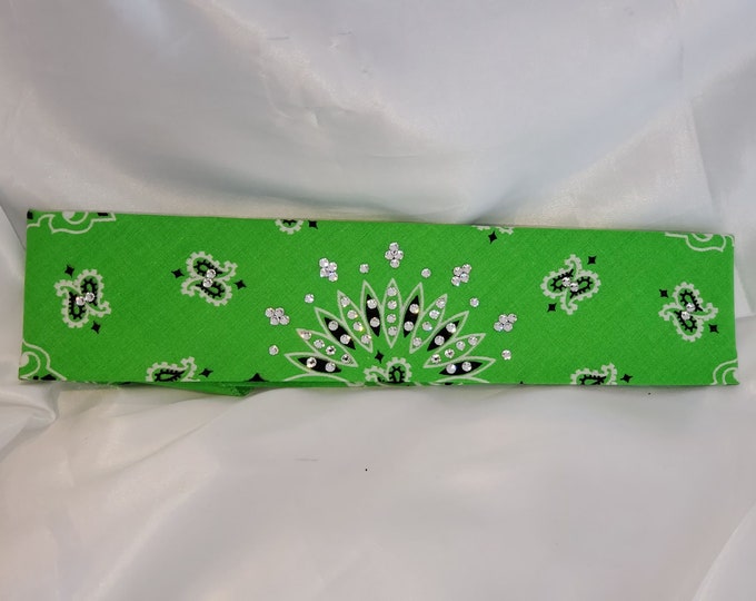 Bargain Bandana Narrow Lime Green with Diamond Clear Crystals (Sku8037)