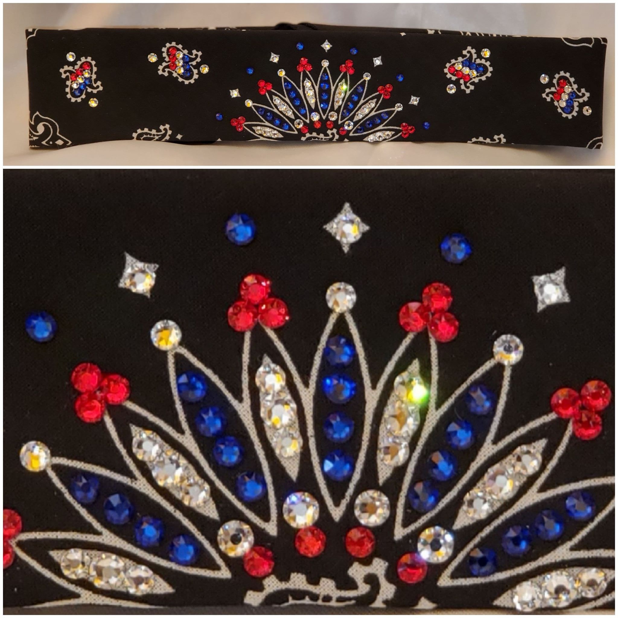 Narrow Black Paisley With Red, Blue and Diamond Clear