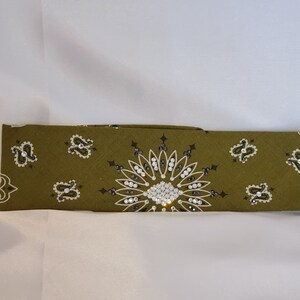 Olive Green Paisley Bandana with Jet Hematite and Diamond Clear Austrian Crystals (Sku2178)
