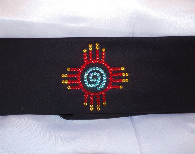 Zia on Black with Turquoise, Red and Yellow Swarovski Crystals (Sku9714)