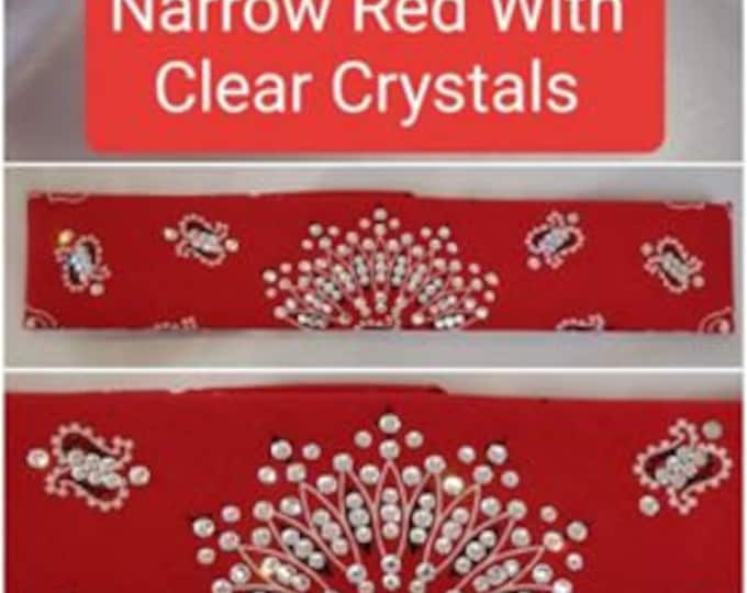 Narrow Red Paisley Bandana with Diamond Clear Austrian Crystals (Sku2103)