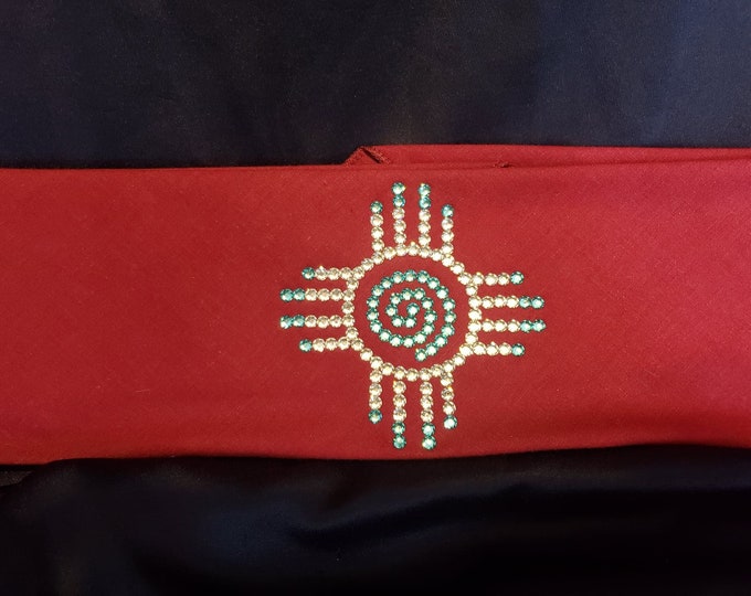 Zia on Maroon Bandana with Turquoise and Diamond Clear Austrian Crystals (Sku9704)