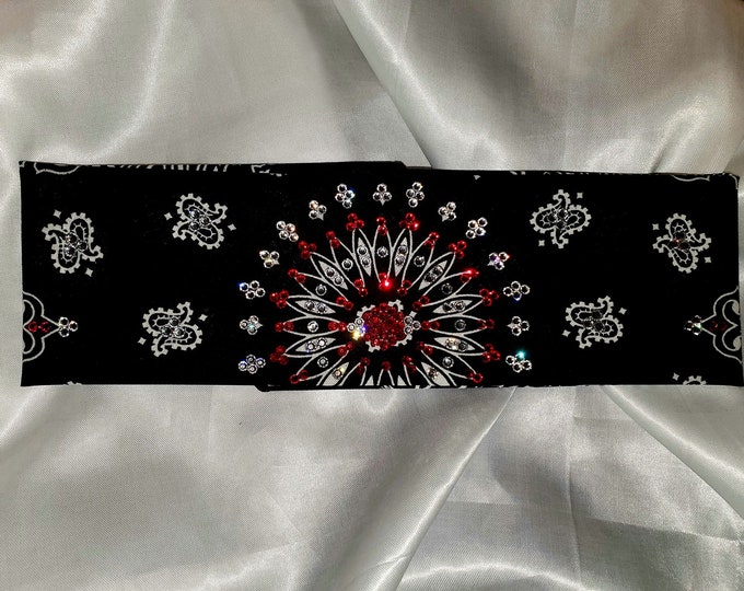 EXTRA BLING - Black Paisley With Red and Diamond Clear Austrian Crystals (Sku4601)