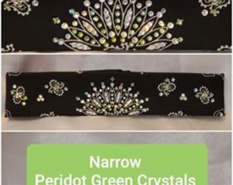 Narrow Black Paisley Bandana with Peridot Green and Diamond Clear Austrian Crystals (Sku2079)