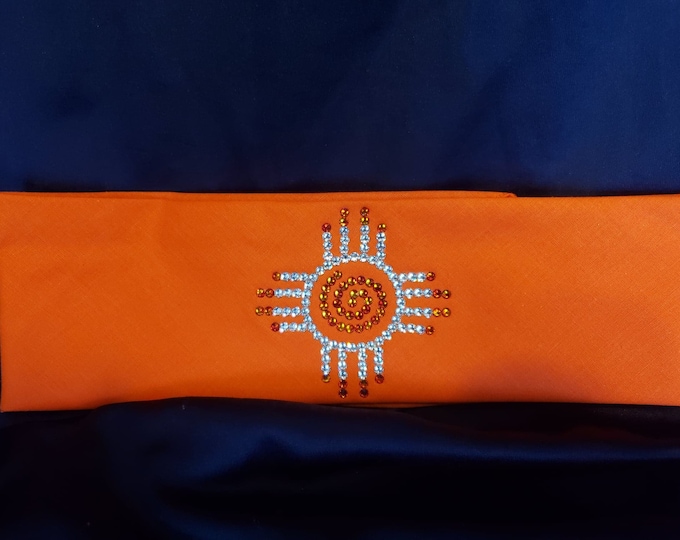 Zia on Orange Bandana with Orange and Diamond Clear Austrian Crystals (Sku9707)