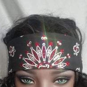 Narrow Black Paisley Bandana with Red and Diamond Clear Austrian Crystals (Sku2064)
