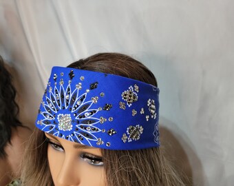 LeeAnnette Royal Blue Paisley with Black and Diamond Clear Swarovski Crystals (Sku4652)